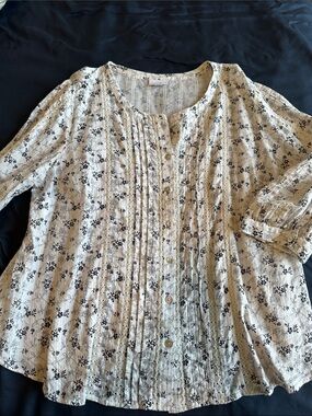 J. Jill White Button-Front Floral Blouse